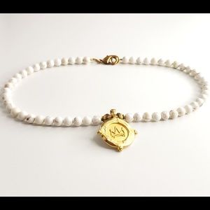 “Crown of Life” Gold Pendant with White Turquoise